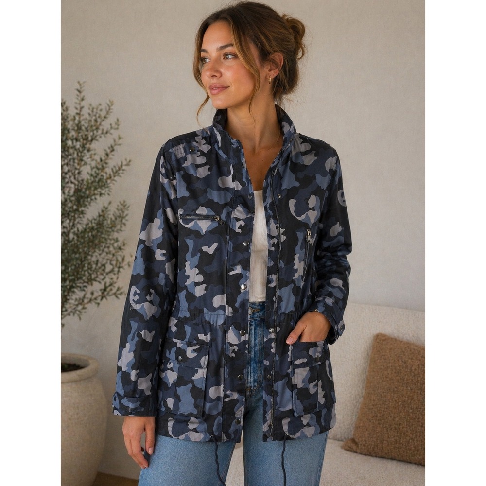 Banana Republic Womens‎ Blue Camo Utility Field Jacket Ripstop Size M Medium